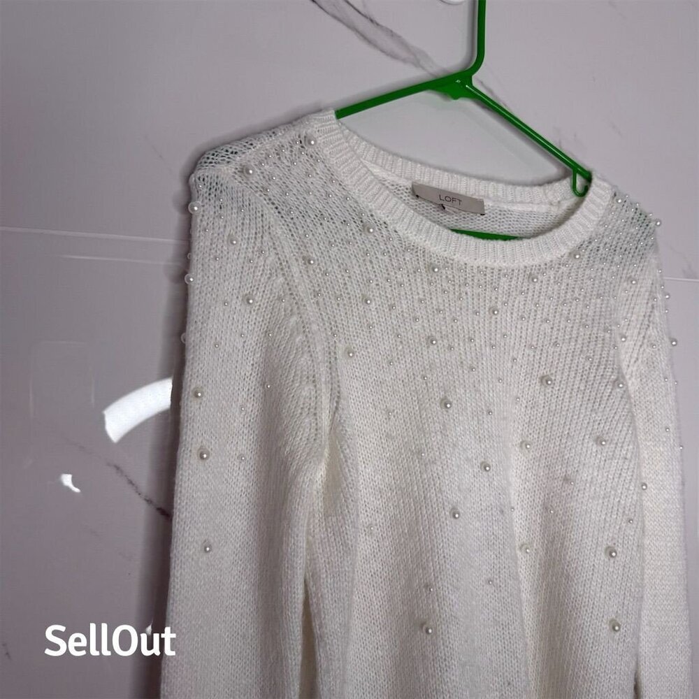 LOFT Women's Pearlized Pullover Sweater White Size S Casual​
